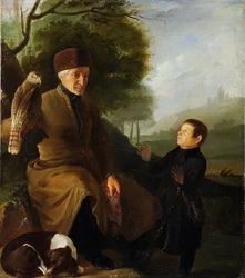 Cazador con halcón. Retrato del Príncipe Platon Alexandrovich Zubov e Ivan Andreevich Yakubovsky