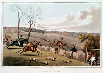 Caza en Inglaterra (litografía del siglo XIX)