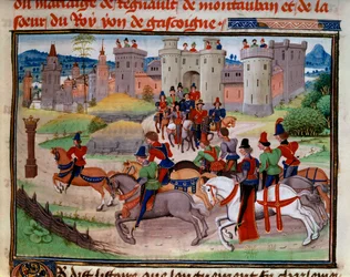 Escena de caza. Miniatura del manuscrito "Renaud de Montauban" o "Los cuatro hijos Aymon" de Loyset Liedet