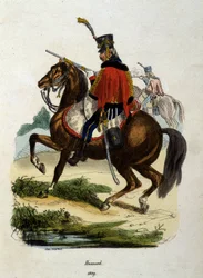 Húsar a caballo del ejército napoleónico - grabado