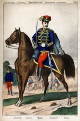 Húsar del ejército austríaco. Grabado siglo XIX