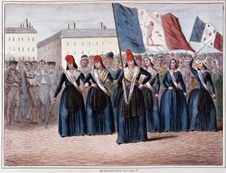 Icarianos, Vesuvianos y otros ciudadanos pidiendo la abolición inmediata de los maridos... dada la urgencia no prometiendo poder esperar hasta la Asamblea Constituyente (Revolución de 1848).