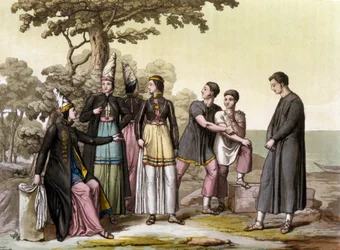 Trajes islandeses - en "El traje antiguo y moderno" por Jules Ferrario