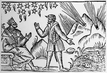 Ictiomancia: adivinación mediante el movimiento de los peces - en «Historia de Gentibus Septentrionalibus» (Historia de los pueblos del Norte) de Olaus Magnus, Roma 1555