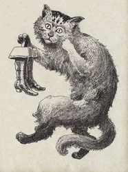 Ilustración para el cuento “El gato con botas” de Charles Perrault (1628-1703), escritor francés. Ilustración anónima. Imágenes de Marcel Vagne, Jarville Nancy, sin fecha (finales del siglo XIX)