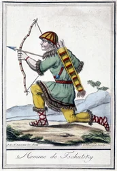 Ilustración de un cazador ruso (Tschutsky) en el siglo XIX