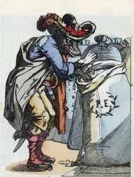 Ilustración del cuento “Compère le Loup, Maître Renard, Commère la Chèvre et ses petits biquets” después de una fábula de Jean de la Fontaine. En “Cuentos del hogar para los pequeños”. Grabado anónimo del siglo XIX.
