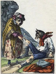 Ilustración del cuento “Buena Mamá Oveja”. En “Cuentos del hogar para los pequeños”. Grabado anónimo del siglo XIX.