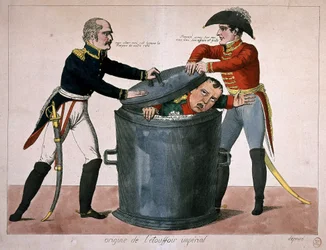 Sufocación imperial: Napoleón I encerrado en un cubo de basura, n.d. principios del siglo XIX