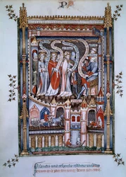 En el centro de Saint Denis, frente al gobernador Fescennius, encargado por el emperador Diocleciano de ejecutar a San Denis, un cristiano que vino a evangelizar París, acompañado por Eleuthere, el sacerdote, y Rustique, el diácono, también mártires entre 