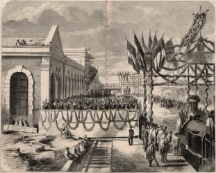 Inauguración del ferrocarril de Toulouse a Sète en 1857. Grabado en “Le Monde illustré” de 1857. Colección privada.