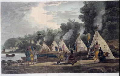 Campamento indio; en "Travels through Canada", por George Heriot, ed. Londres