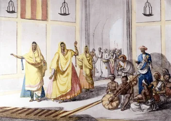 Cultura y civilización india: bailarina y música tradicional, India.