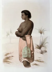 Indígena Tonga de Oceanía - en “Primera circunnavegación sueca” de Skogman Carl Johan Alfred, ed. Estocolmo, Adolf Bonnier