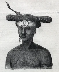 Indígenas de Nueva Guinea: habitante de las Montañas Arfaque. Grabado en "L