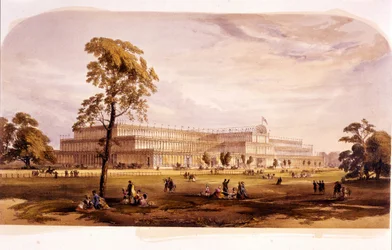 Revolución industrial: vista del Palacio de Cristal, construido por Joseph Paxton para la Exposición Mundial de 1851 en Londres (Hyde Park) siglo XIX