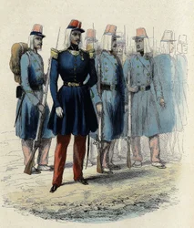 Infantería del ejército francés en 1830 en Argelia, oficial, suboficiales y soldados, en “L
