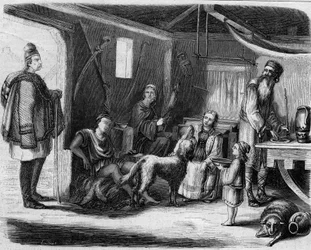 Interior de una casa campesina serbia en las cercanías de Belgrado en 1859.