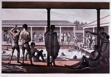 Interior de una escuela de natación, Londres, principios del siglo XIX