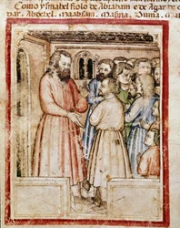Jacob y sus doce hijos. Miniatura del códice 212 (o códice padovano o Biblia de Padua) 1390-1400 Rovigo, Accademia dei Concordi