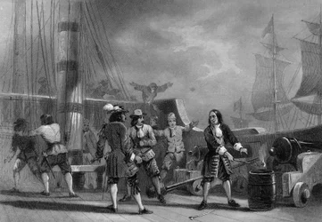 Jean Bart (1650-1702) a bordo del corsario inglés. en “Historia general de la marina” por Van Tenac