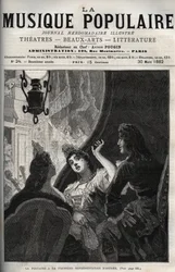 Jean de La Fontaine en la primera representación de la ópera "Astree" de Pascal Collasse (1649-1709) - grabado en "La musique populaire" periódico semanal ilustrado - 1882