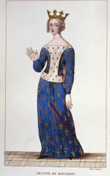 Juana de Borbón (1338-1378). Reina de Francia de 1364 a 1378. Grabado de 1830.