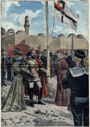 Jerusalén - Todos los Santos 1898: Guillermo II (1859-1941), Emperador de Alemania y Rey de Prusia, toma posesión de la tierra de la "Dormición", cerca del Cenáculo, para sus súbditos católicos, ante Monseñor Luigi Piavi, Patriarca de Jerusalén.