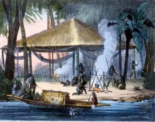 Indios Jívaros en Ecuador. Grabado 1846-48