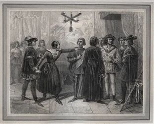 Juana de Arco, llegada a Chinon (1429) reconocida por Carlos VII (1403-1461) - Grabado en 
