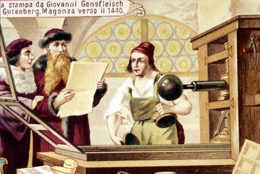 Johannes Gensfleisch Gutenberg (1400-1468). circa 1440. Cromolitografía del siglo XIX