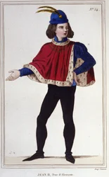 Juan II de Valois, Duque de Alençon (1409-1476). Comanda el ejército real acompañado por Juana de Arco y libera el curso del Loira aguas arriba de Orleans. Grabado de 1830