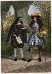 Jean-Baptiste Colbert (1619-1683) con Luis XIV, Rey de Francia y Navarra (1638-1715). Grabado del siglo XIX. Colección privada