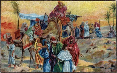 José vendido por sus hermanos (Génesis 37.1-36) - Cromolitografía de finales del siglo XIX