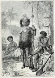 Viaje del Capitán James Cook (1728-1779): indígenas de las Islas Marquesas - ilustración tomada de “Los Grandes Navegantes del siglo XVIII”