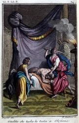 Judith corta la cabeza de Holoferne.