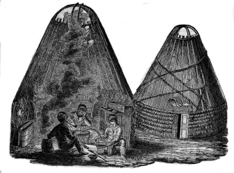 Kalmuks (mongoles occidentales) frente a su tienda