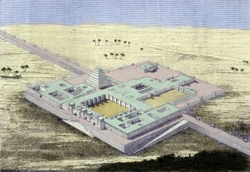 Khursabad (Irak). Reconstrucción del palacio de Sargón II, rey de Asiria de 722 a 705 a.C. Grabado del siglo XIX.