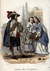 El Rey Carlos I de Inglaterra (Carlos I Stuart) (1600-1649) seduciendo a mujeres jóvenes. Grabado de 1842 en “Histoire des papes” de Maurice Lachatre. Colección privada