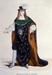 Caballero de la Orden del Espíritu Santo (Orden del Espíritu Santo) fundada por Enrique III en 1578. Grabado del siglo XIX.
