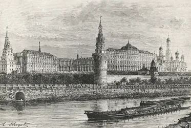 Kremlin en Moscú, Rusia, grabado de Free Russia