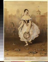 La bailarina italiana Fanny (Francesca) Cerrito (1817-1909) (Bailarina de ballet Fanny Cerrito). Litografía anónima, finales de 1830. Neoclasicismo del siglo XIX. Museo Estatal de Arte Teatral y Musical, San Petersburgo.