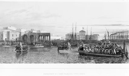 Desembarco de los franceses en Civitavecchia cerca de Roma en 1849