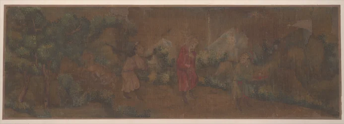 Paisaje con figura en un bosque (hoja de álbum; color sobre seda)
