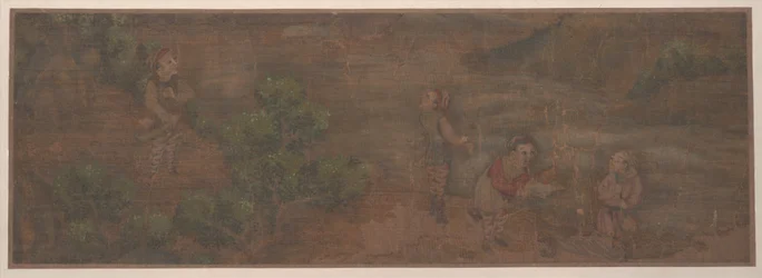 Paisaje con figura en un bosque (hoja de álbum; color sobre seda)