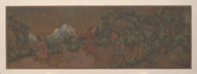 Paisaje con figura en un bosque (hoja de álbum; color sobre seda)