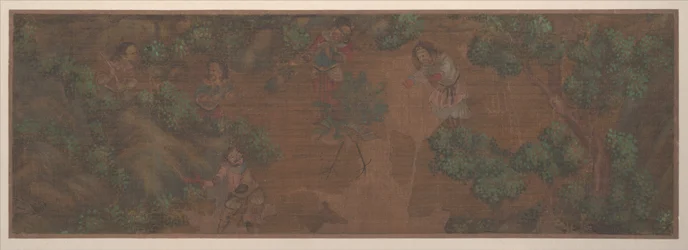 Paisaje con figura en un bosque (hoja de álbum; color sobre seda)