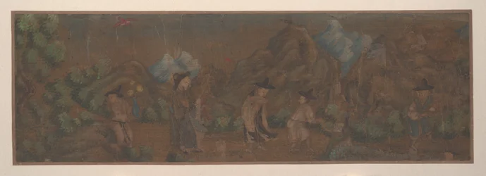 Paisaje con figura en un bosque (hoja de álbum; color sobre seda)