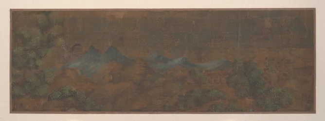Paisaje con figura en un bosque (hoja de álbum; color sobre seda)