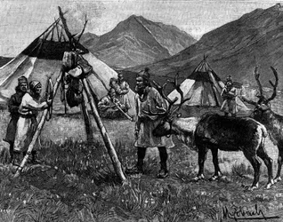 Laponia: Campamento de lapones. Grabado en “El diario de la juventud”